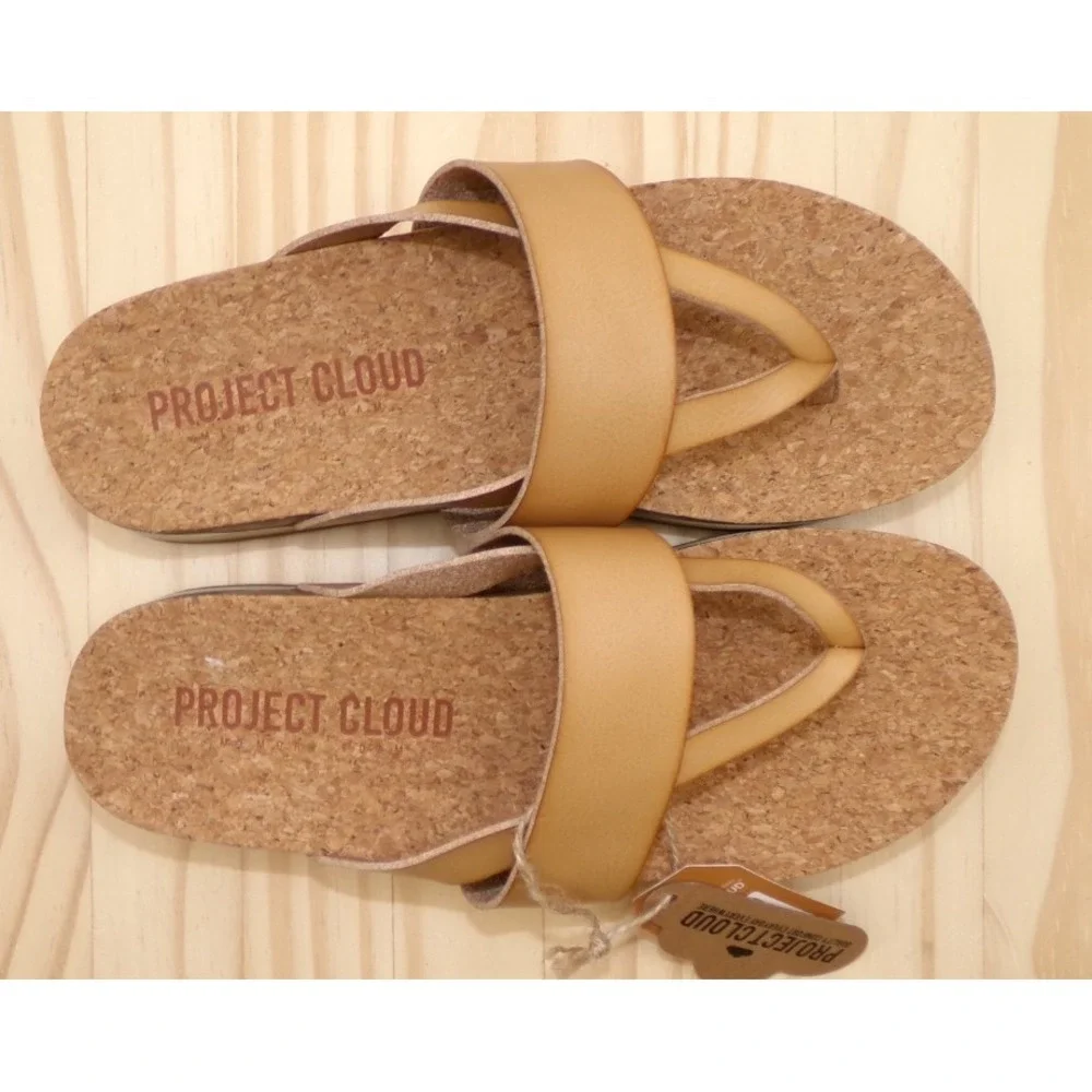 Project Cloud Raft Platform Sandals Womens Tan Size 9 Slip On Vegan Thong NEW